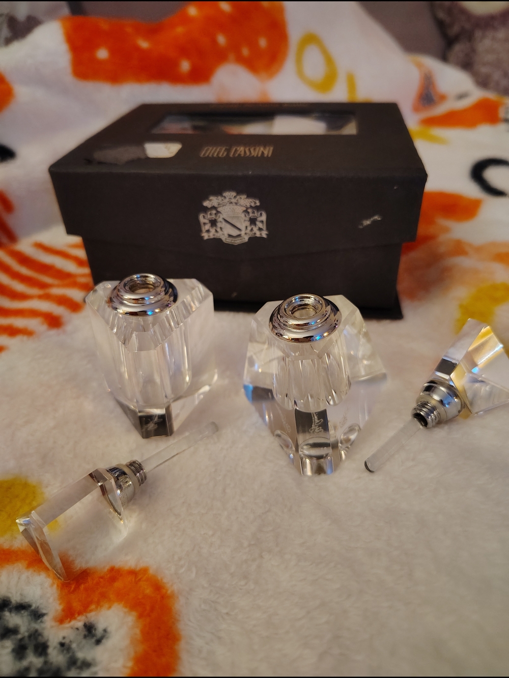 Oleg Cassini Clear Crystal Perfume Bottle with Silver Accents